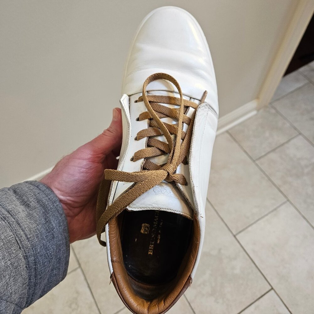 Bruno Magli Men's Phoster Mid-Top Casual Leather Sneakers, White/Khaki, Sz 13 - Picture 11 of 16